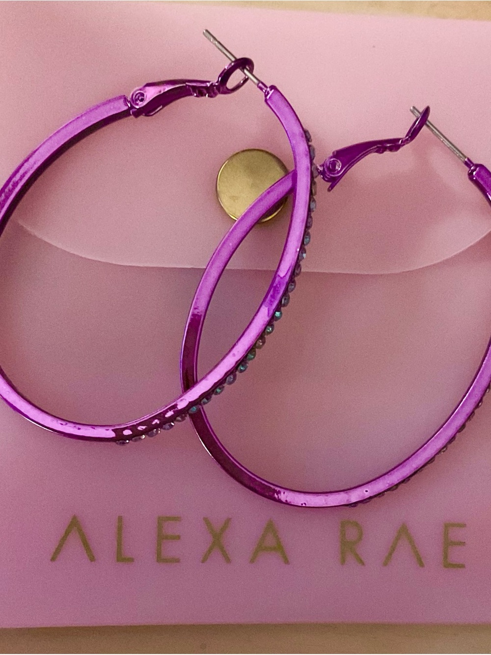 Orchid Rhinestone Hoop Earrings by Alexa Rae - Picture 2 of 3